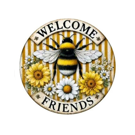 Acrylic Round Yellow Bee Welcome Sign 20cm – Hanging Decor for Friends