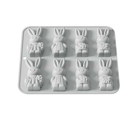 8 Grids Easter Bunny Molds - Non-Stick Baking Mold for Chocolate, Cake, Jelly - Food Grade Silicone Bakeware