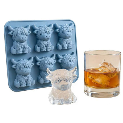 Mini Highland Cow Ice Cube Mold - 3D Cute Cow Silicone Tray for Whiskey, Coffee & Party