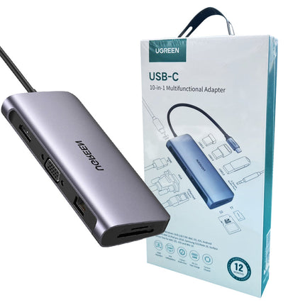10-in-1 USB-C Hub 3xUSB-A HDMI VGA RJ45 SD/TF AUX PD Converter