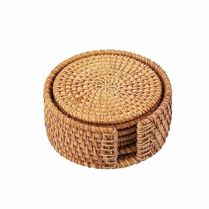 6Pcs Rattan Coaster Set with Base Heat Resistant Cup Mats Autumn Design