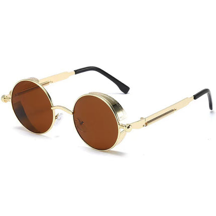 Retro Round Metal Frame Steampunk Sunglasses for Men Women