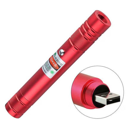 Red Aluminium USB Rechargeable Green Beam Laser Pointer Pen 532nm