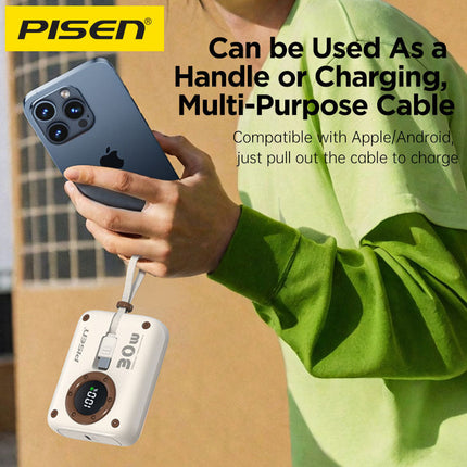 10000mAh 30W Fast Charging Power Bank with Built-In Cable, Portable External Battery