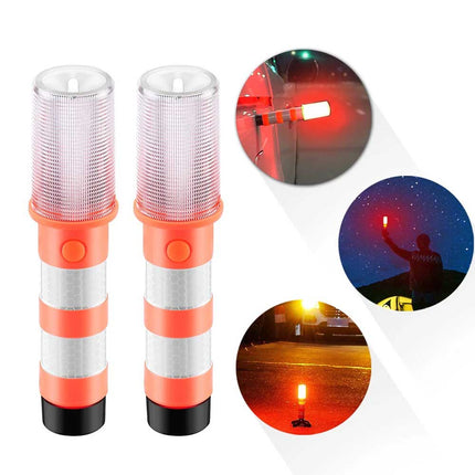 2 Pack LED Road Flares, Magnetic Base Emergency Warning Beacon Strobe Lights for Roadside & Accidents
