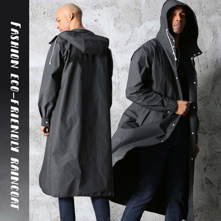 Men's Waterproof Hooded Long Raincoat for Outdoor Hiking
