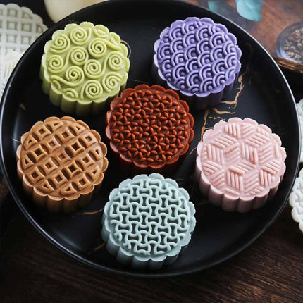 DIY Mooncake Mould with 6 Geometric Stamps Hand Press Cookie Cutter