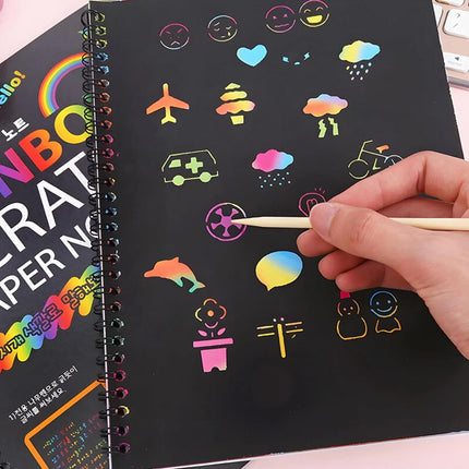 2X Magic Rainbow Scratch Art Doodle Book with Stylus & Stencils
