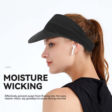 Elastic Sports Sun Visor for Women - Tennis Golf Headband Cap Black