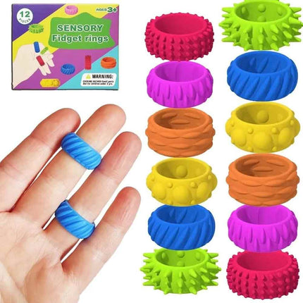 12 Pcs Textured Sensory Rings – Fidget Toy for All Ages, Multicolor