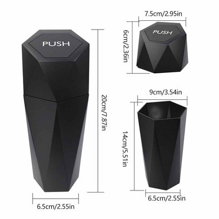 Mini Car Trash Can with Lid - Portable Auto Garbage Bin, Push-Button Lid & Leak-Proof Design