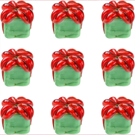 10Pcs Christmas Green Gift Box Glass Beads for Jewelry Making