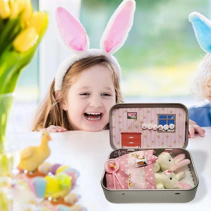 Easter Pocket Bunny Hug Plush Toys – 2 Bunnies in Tin Box, Cuddle Gift for Boys Girls