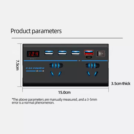 200W Car Power Inverter, 12V to 240V AC Outlet & 4 USB Ports (QC3.0) – Laptop/Camera Charger, Cooling Fan