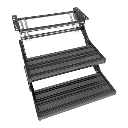 RV Step with LED Light - Automatic Sensor, Retractable Aluminum Stairs, Anti-Slip for Caravan, Camper, Trailer | Black