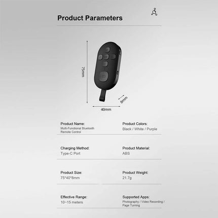 Universal Bluetooth Remote Control Shutter & Page Turner for Camera & Mobile