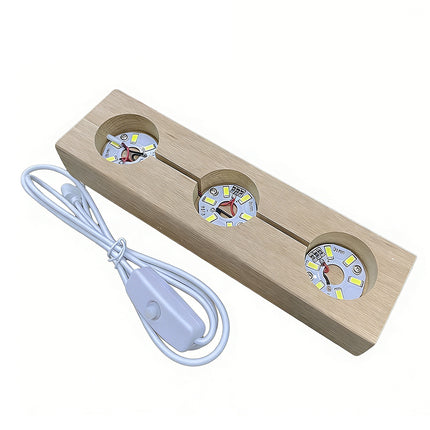 Wooden Light Up Crystal Holder with 3 White LED Lights