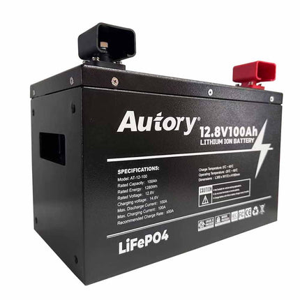 12.8V 100Ah LiFePO4 Battery with Metal Case & Mounting Bracket for RV, Marine & Off-Grid Applications