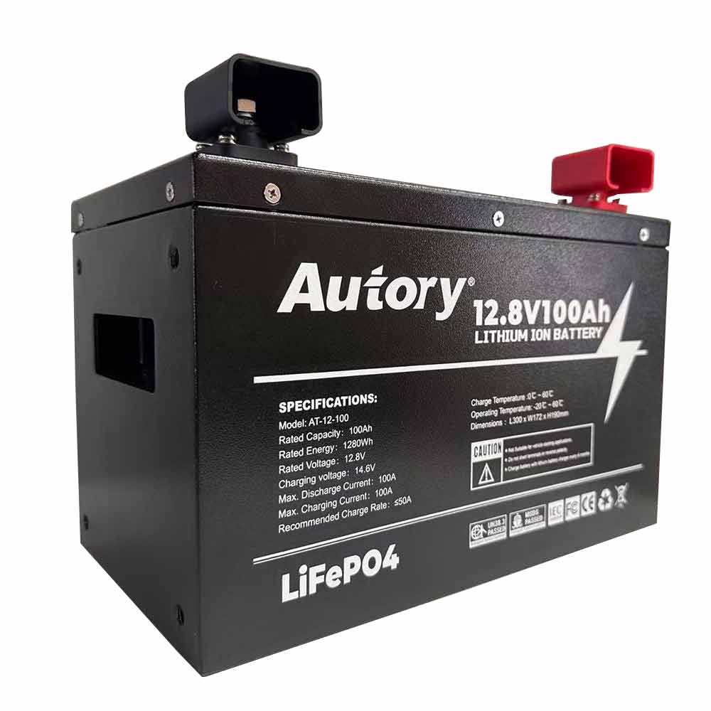 12.8V 100Ah LiFePO4 Battery with Metal Case & Mounting Bracket for RV, Marine, and Off-Grid Applications