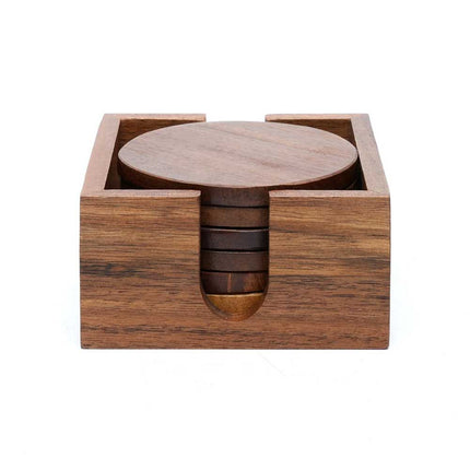 Set of 6 Acacia Wood Round Coasters for Drinks, Tea & Coffee