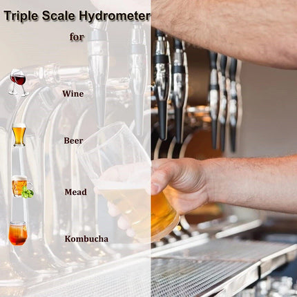 Triple Scale Alcohol Hydrometer & Test Jar for Home Brew Wine