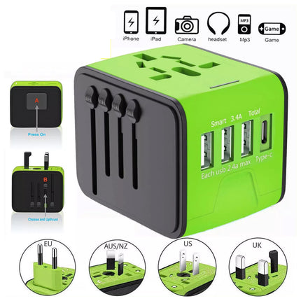 Universal Travel Adapter 3 USB & Type-C Outlet Power Converter Plug