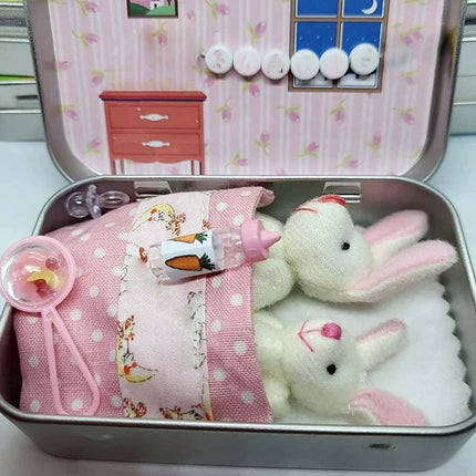 Easter Pocket Bunny Hug Plush Toys – 2 Bunnies in Tin Box, Cuddle Gift for Boys Girls