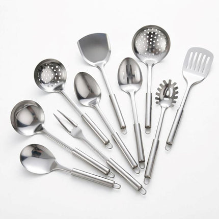 10Pcs Stainless Steel Cookware Set: Utensils & Serving Spoons