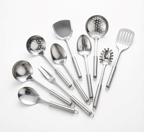 10Pcs Stainless Steel Cookware Set: Utensils & Serving Spoons