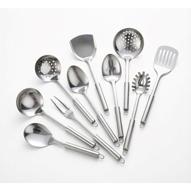 10Pcs Stainless Steel Cookware Set: Utensils & Serving Spoons