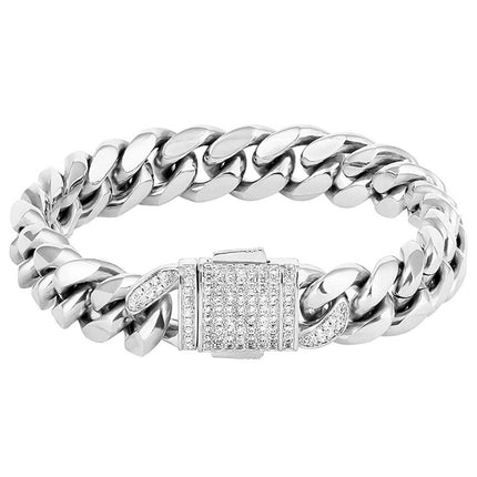 12mm 18k Gold & Silver Curb Chain Hip Hop Bracelet 8inch Urban Streetwear