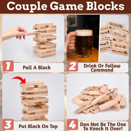 48Pcs Adult Naughty Game Wooden Tumble Tower w/ Bag Couples Date Night