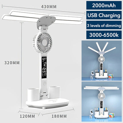 4-in-1 LED Desk Lamp with Fan, Dimmable for Reading & Night Light