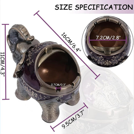 Elephant Metal Ashtray with Lid Windproof for Indoor & Outdoor Use