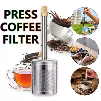 Portable Travel Coffee Maker with Reusable Filter - French Press Style