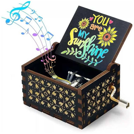 Hand-Cranked You Are My Sunshine Music Box – Black Engraved Musical Gift