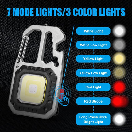 USB Rechargeable LED COB Work Light, Mini Magnetic Keychain Torch Lamp