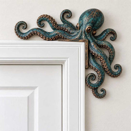 1Pair Cute Octopus Wooden Door Frame Statue Home Decor Sea Monster