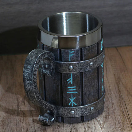 Viking Stainless Steel Tankard Odin Thor Mjolnir Beer Stein & Coffee Cup