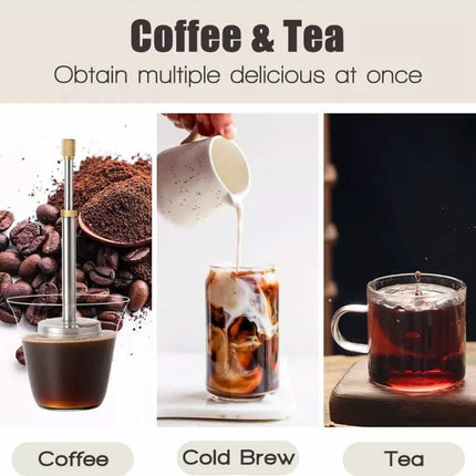 Portable Travel Coffee Maker with Reusable Filter - French Press Style