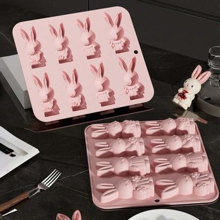 8 Grids Easter Bunny Molds - Non-Stick Baking Mold for Chocolate, Cake, Jelly - Food Grade Silicone Bakeware