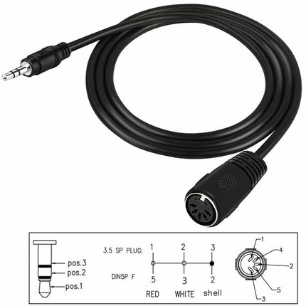 3.5mm TRS Mini Jack to 5-Pin DIN MIDI Female Adapter Cable - 0.5m