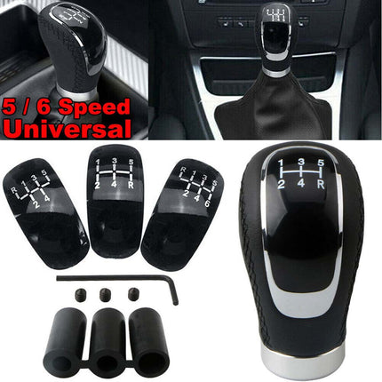 5/6 Speed Manual Car Gear Shift Knob, 3-Piece Black PU Leather Cover Cap Set