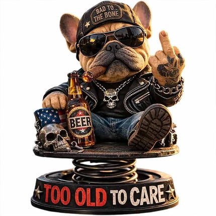 Funny Resin Bulldog Nodding Head Dog – Too Old To Care Dashboard Bobblehead