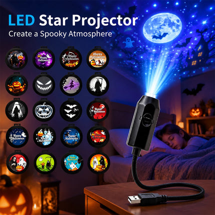 Plug & Play HD Star Projector USB 360° Rotating for Halloween Christmas