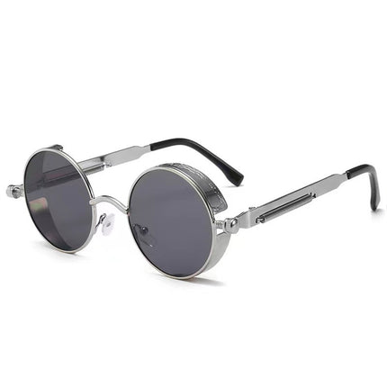 Retro Round Metal Frame Steampunk Sunglasses for Men Women