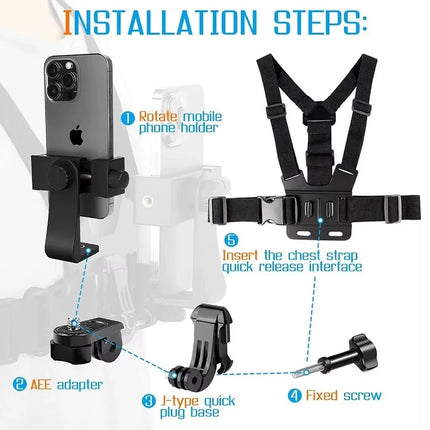 5PCS Chest Mount Harness Strap Action Camera & Phone Holder POV