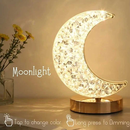 Moon LED Crystal Table Lamp USB Rechargeable Touch Dimmable Night Light