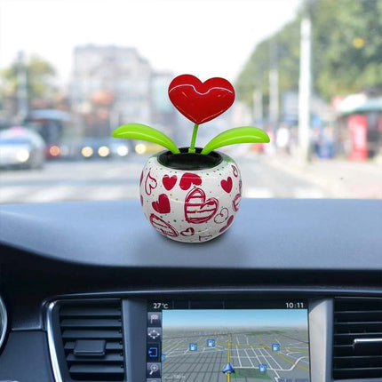 Solar Dancing Flower Figurine, Red Light-Up Car Dashboard Toy