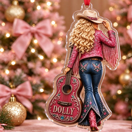 Pink Fringe Guitar Country Music Acrylic Christmas Ornament Gift
